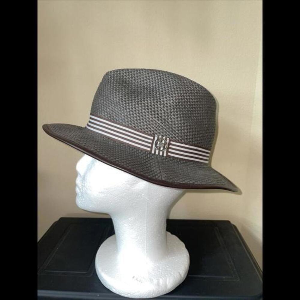 Women's RARE Henri Bendel brown gray Woven Wicker Hat ONE SIZE